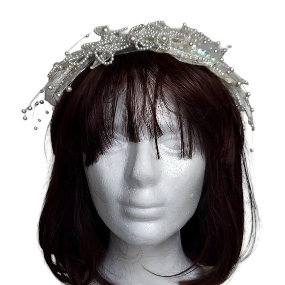 Vintage Jon Bradley‎ Couture Collection Freshwater Pearl Tiara Bridal Headpiece - Picture 2 of 16